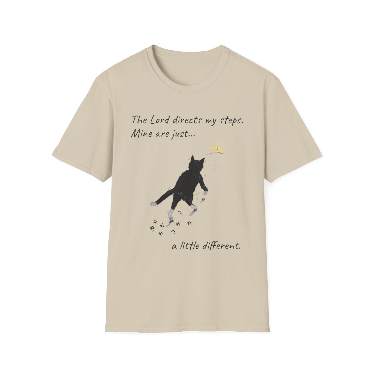 The Lord Directs My Steps Wobbly Cat Shirt | Christian Cat T-Shirt | Faith Based Cat Lover Tee | Original Hopper Artwork