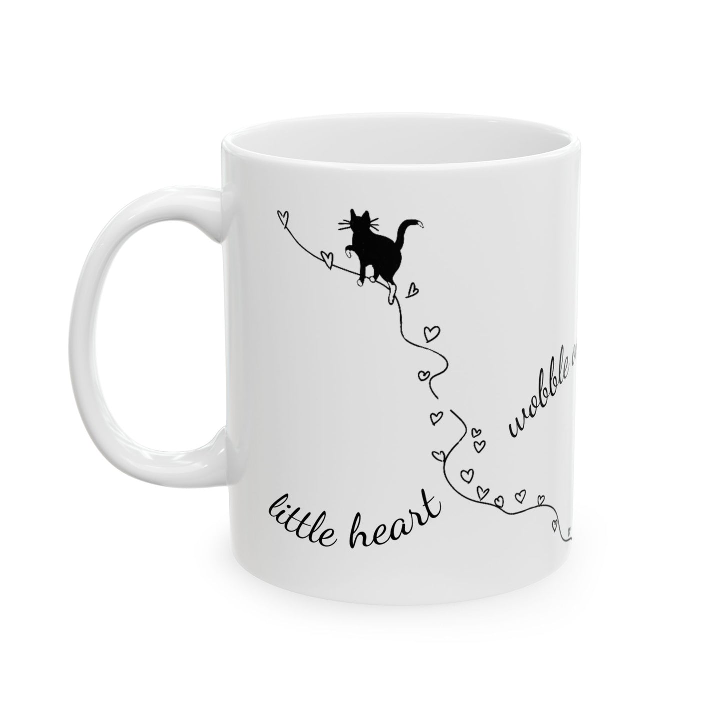 Wobbly Cat Awareness Mug - Print of Hand-Drawn Line Art, Cerebellar Hypoplasia Support, Minimalist Kitten Coffee Cup