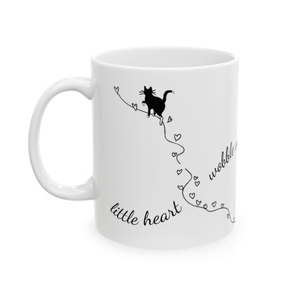 Wobbly Cat Awareness Mug - Print of Hand-Drawn Line Art, Cerebellar Hypoplasia Support, Minimalist Kitten Coffee Cup