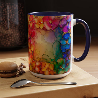Vibrant Geode Heart Mug, Alcohol Ink Abstract Rainbow Coffee Cup, Colorful Crystal Art Design, Positive Energy Gift, Artistic Boho Mug