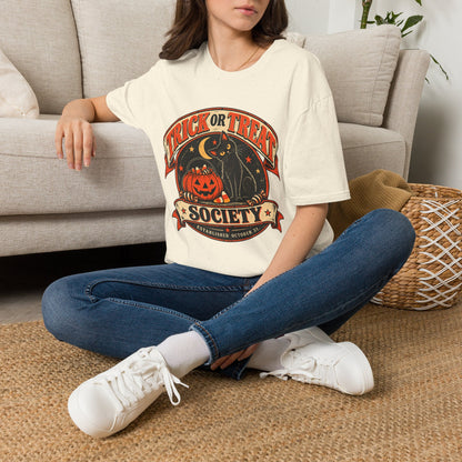Trick or Treat Society Halloween Shirt, Vintage Black Cat T-Shirt, Retro Pumpkin Halloween Tee, Spooky Season Shirt