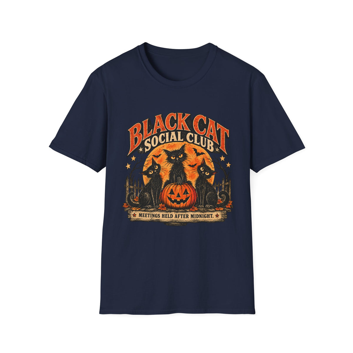 Black Cat Social Club Halloween Shirt, Vintage Black Cat T-Shirt, Retro Halloween Pumpkin Tee, Spooky Cat Lover Shirt