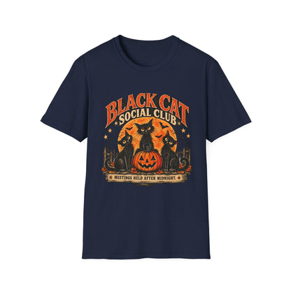 Black Cat Social Club Halloween Shirt, Vintage Black Cat T-Shirt, Retro Halloween Pumpkin Tee, Spooky Cat Lover Shirt