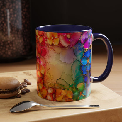 Vibrant Geode Heart Mug, Alcohol Ink Abstract Rainbow Coffee Cup, Colorful Crystal Art Design, Positive Energy Gift, Artistic Boho Mug