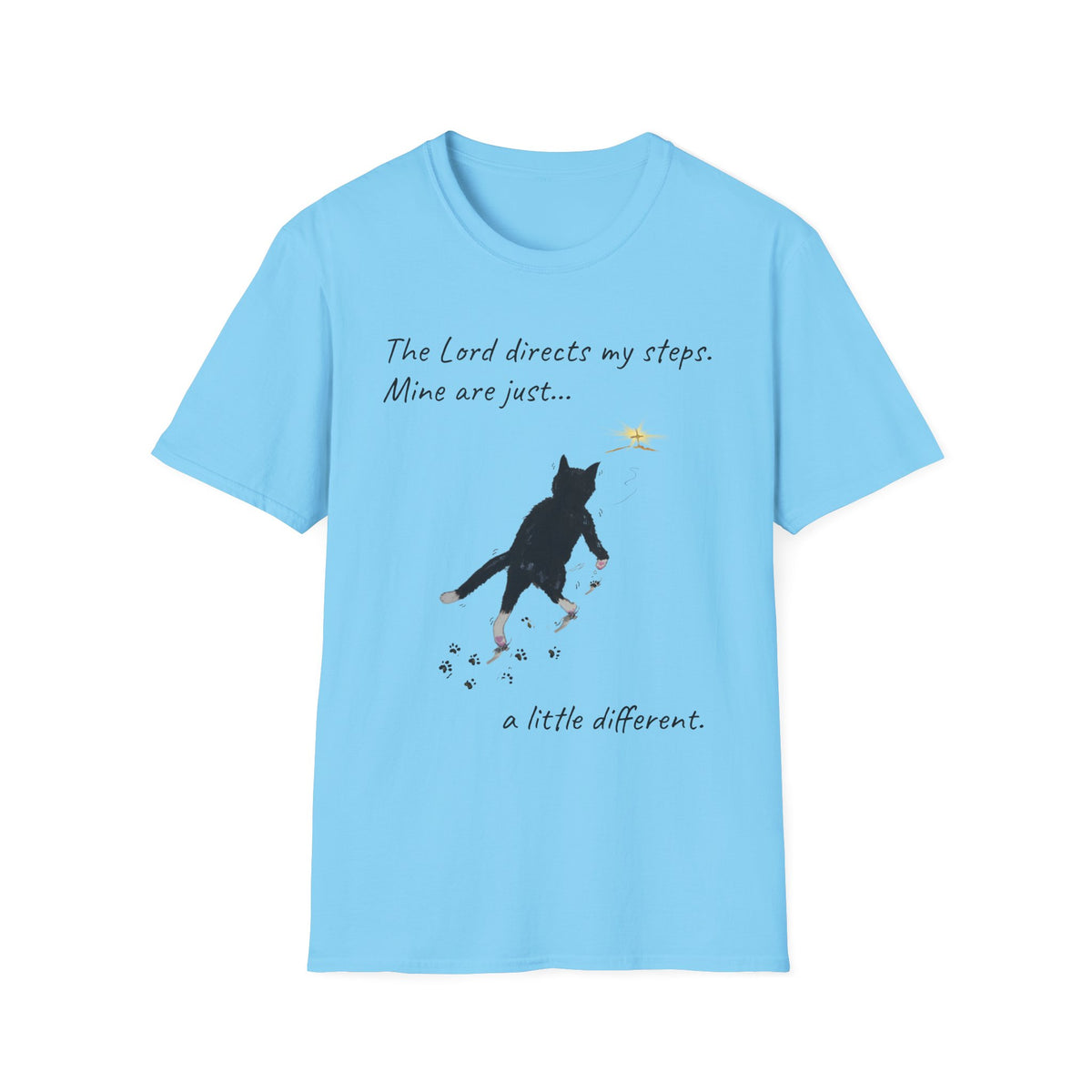 The Lord Directs My Steps Wobbly Cat Shirt | Christian Cat T-Shirt | Faith Based Cat Lover Tee | Original Hopper Artwork
