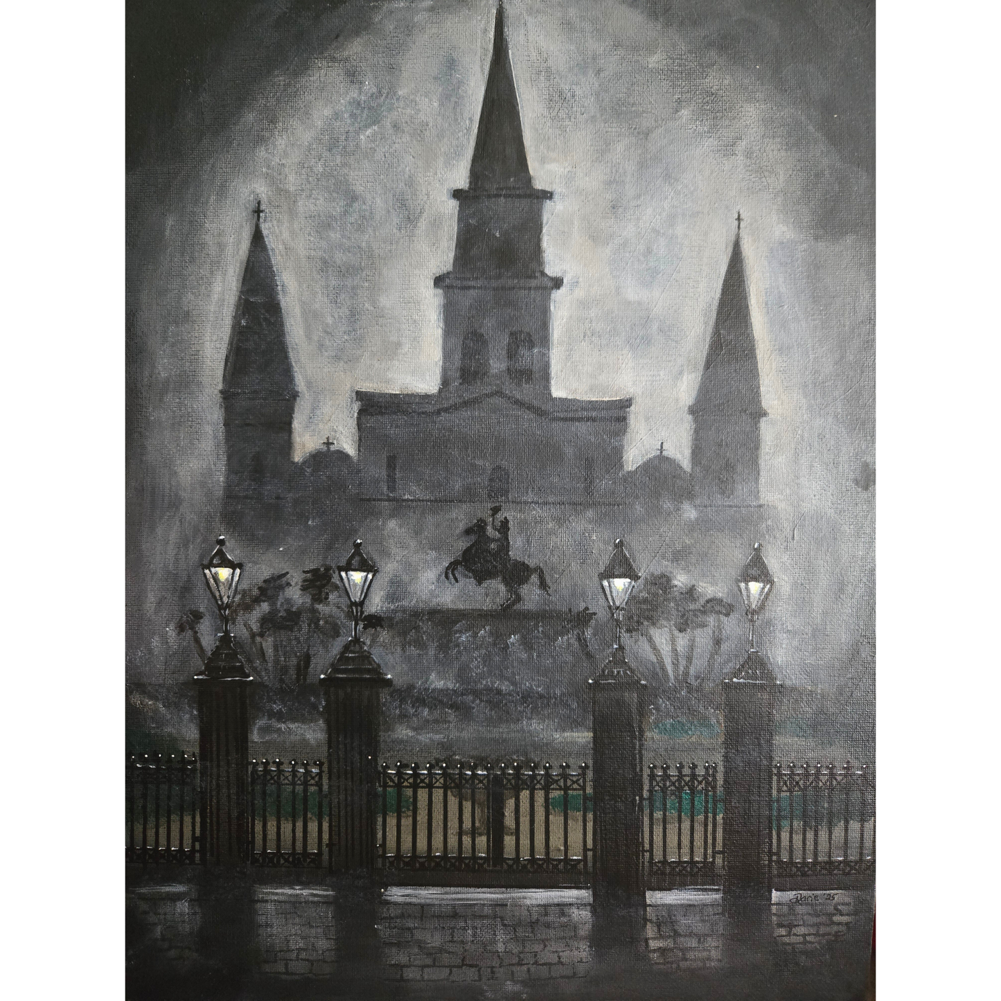 Original Jackson Square New Orleans~NOT A PRINT~12x16 Canvas Panel~Moody~Gothic~NOLA Art*Sign