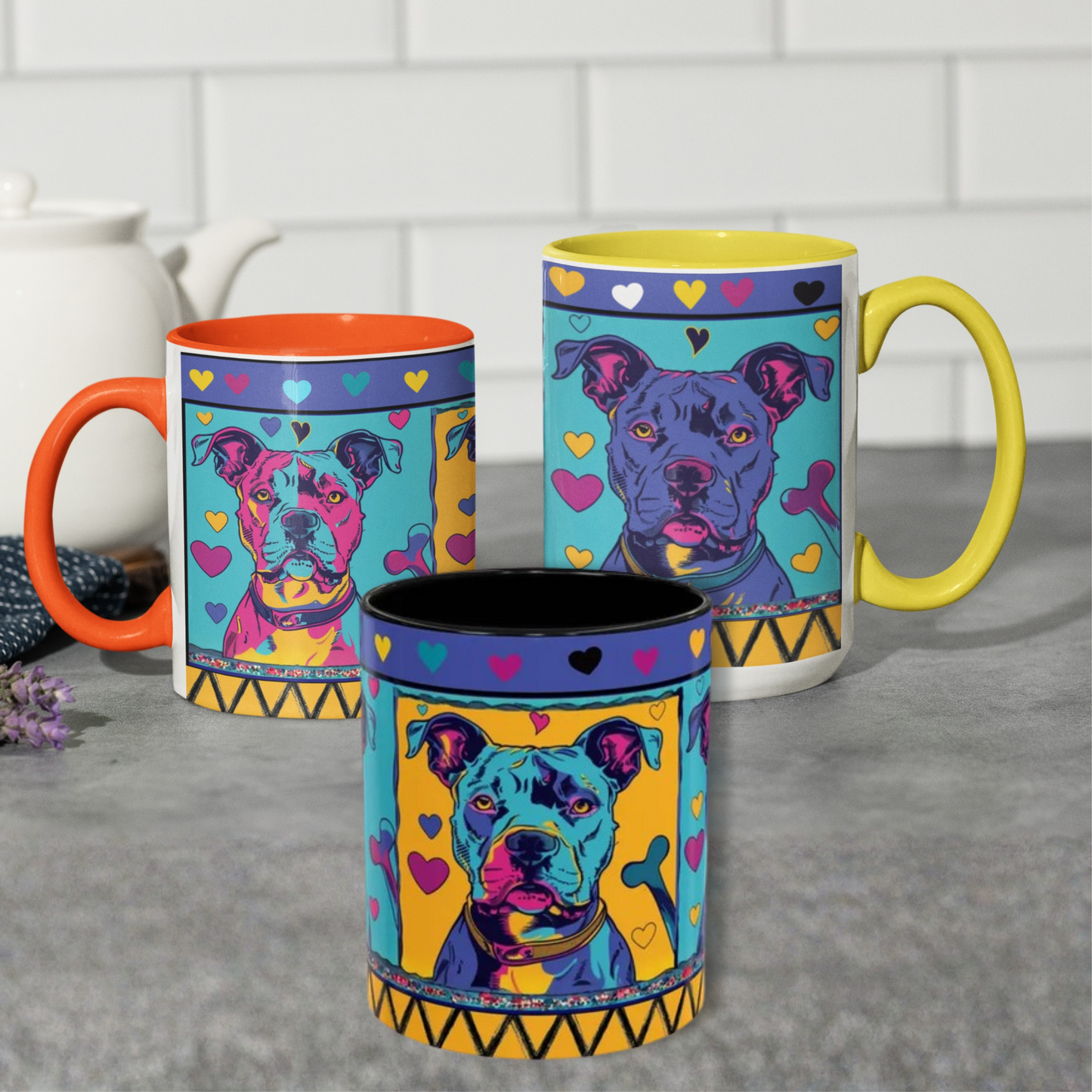 Colorful Pit Bull Pop Art Mug | Dog Lover Gift | Accent Coffee Mug 11oz 15oz