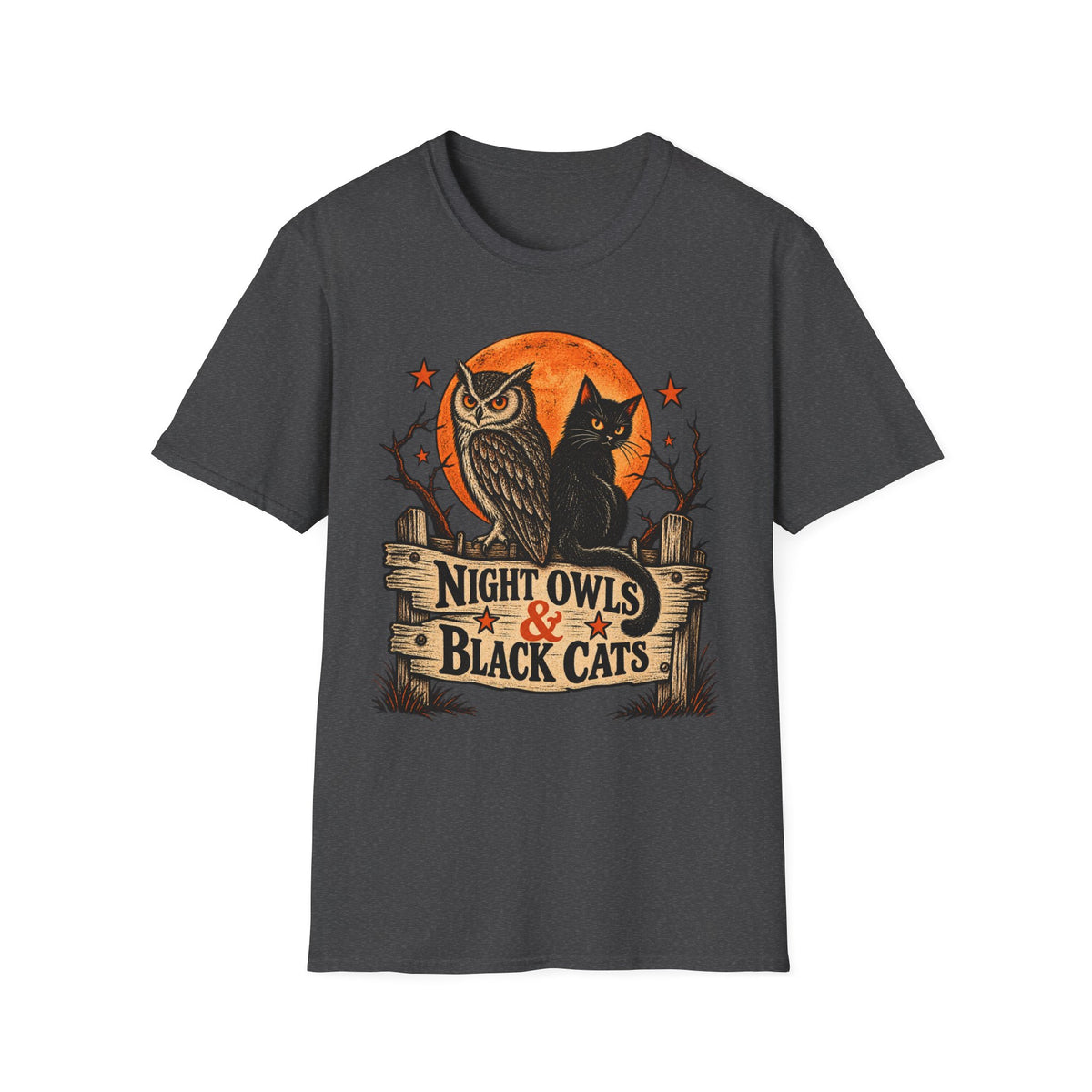 Night Owls & Black Cats Halloween Shirt, Vintage Owl and Cat T-Shirt, Retro Halloween Moon Tee, Spooky Animal Lover Shirt