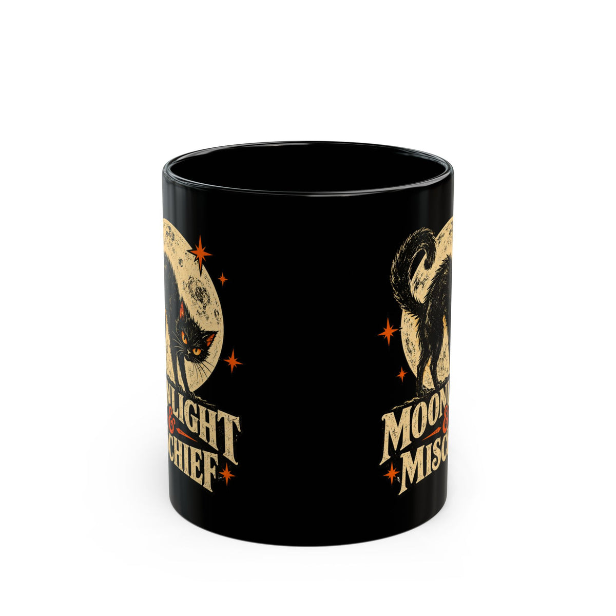 Moonlight & Mischief Black Cat Mug, Vintage Halloween Coffee Mug, Spooky Cat Gift, Retro Halloween Mug