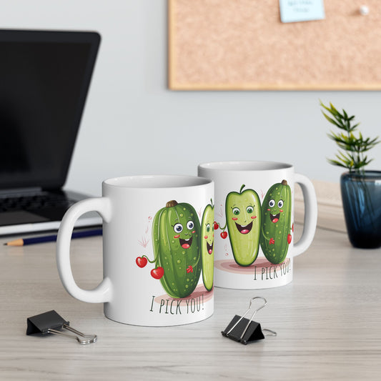 I Pick You Mug – Cute Pickle Valentine Gift – Funny Pun Coffee Cup