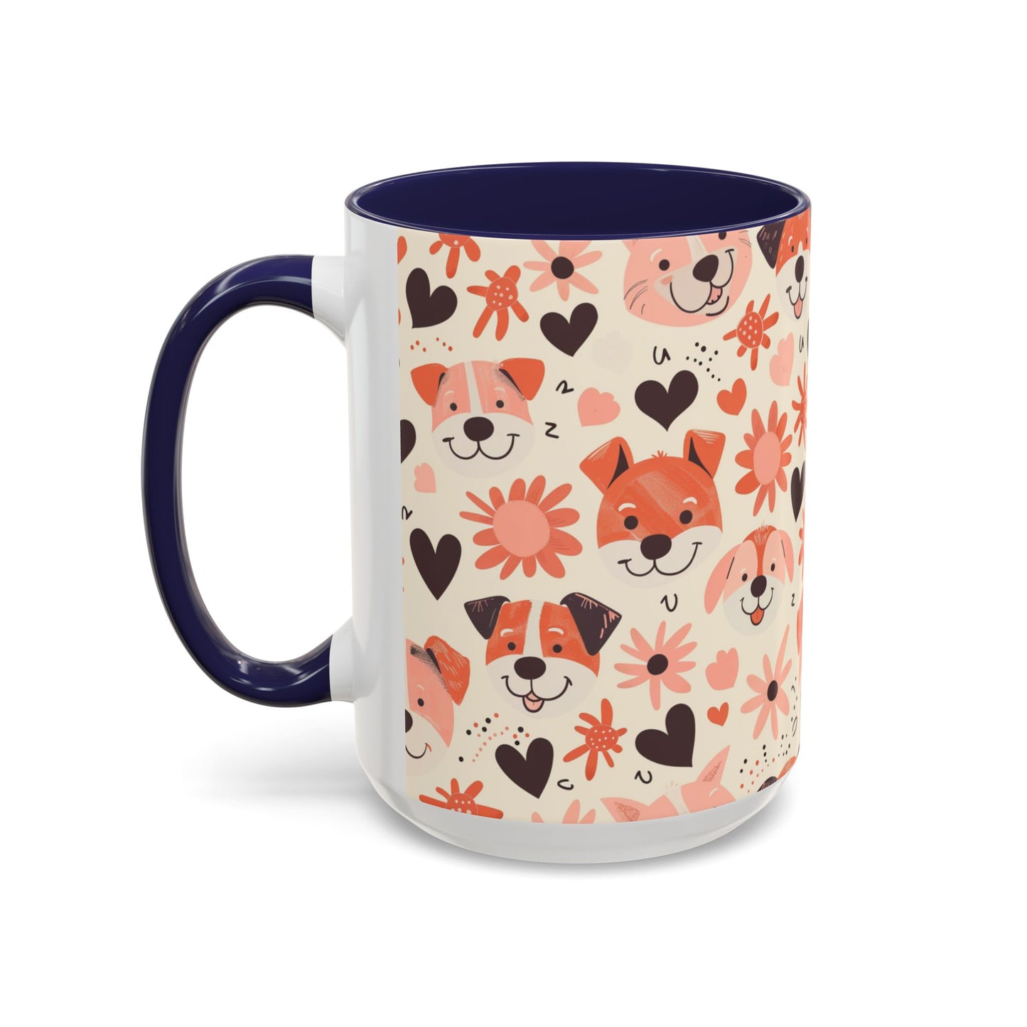 Sweet Puppy Mug, Peach and Cream Dog Lover Coffee Cup, Cute Floral Animal PatternDog Mom Gift