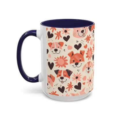 Sweet Puppy Mug, Peach and Cream Dog Lover Coffee Cup, Cute Floral Animal PatternDog Mom Gift