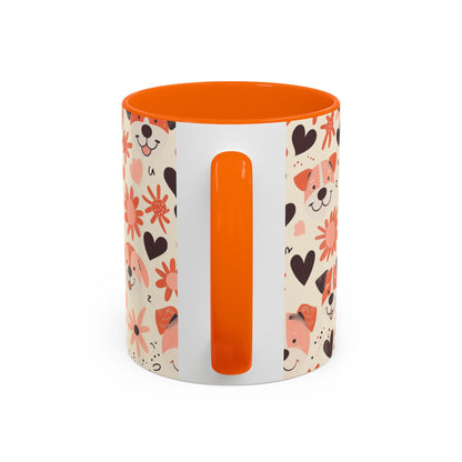 Sweet Puppy Mug, Peach and Cream Dog Lover Coffee Cup, Cute Floral Animal PatternDog Mom Gift