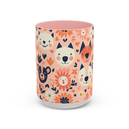 Whimsical Woodland Animals Mug, Cute Fox & Bear Coffee Cup, Peach and Navy Forest Friends Gift