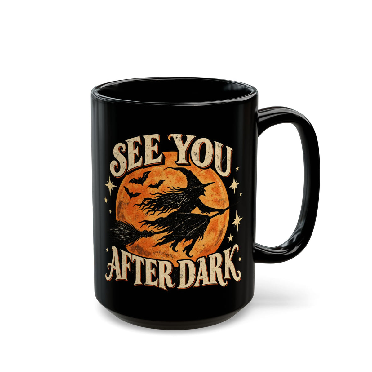 See You After Dark Halloween Mug, Vintage Witch Coffee Cup, Spooky Black Cat & Witch Mug, Retro Halloween Gift