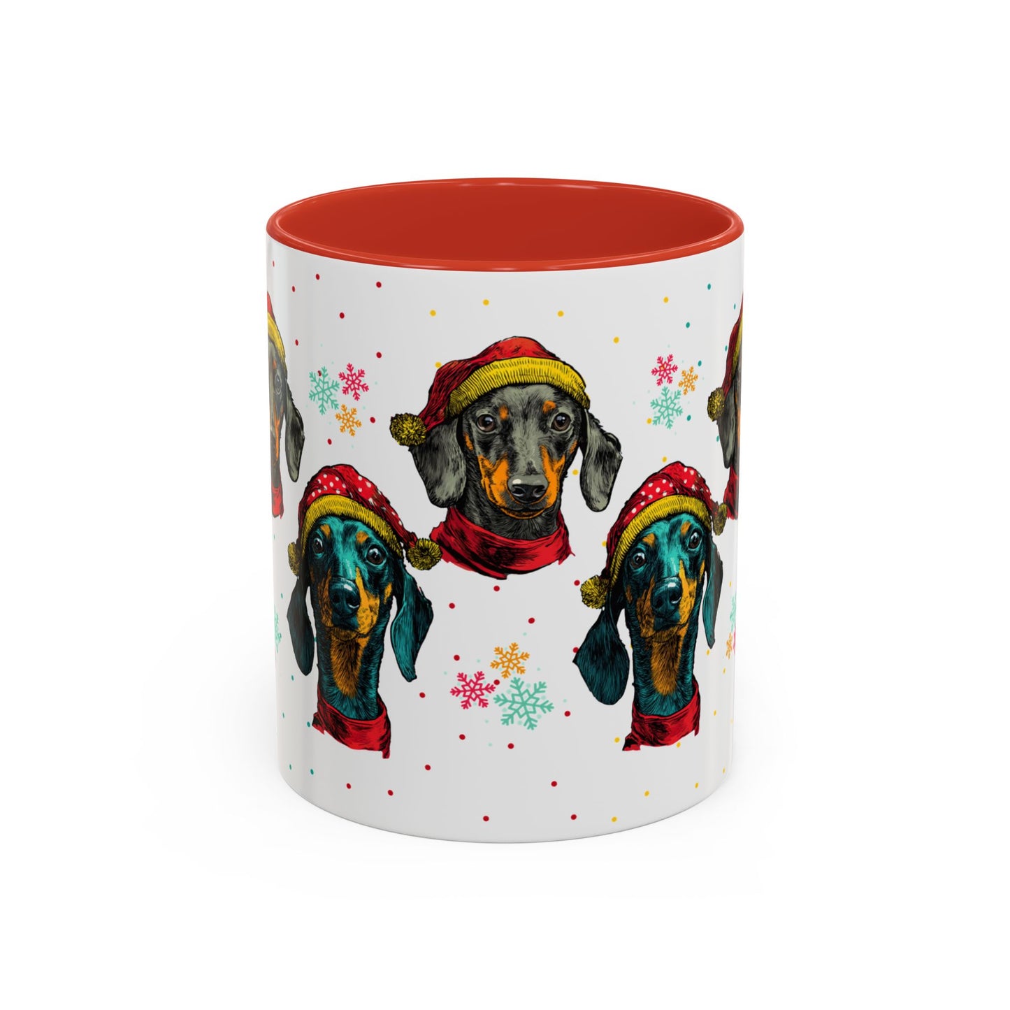 Dachshund Christmas Mug - Holiday Wiener Dog Cup - Cute Doxie Dog Lover Gift - Santa Hat Dachshund Coffee Mug - Colorful Dog Art Mug