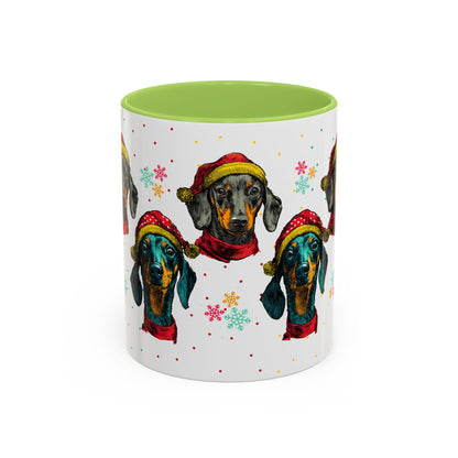 Dachshund Christmas Mug - Holiday Wiener Dog Cup - Cute Doxie Dog Lover Gift - Santa Hat Dachshund Coffee Mug - Colorful Dog Art Mug