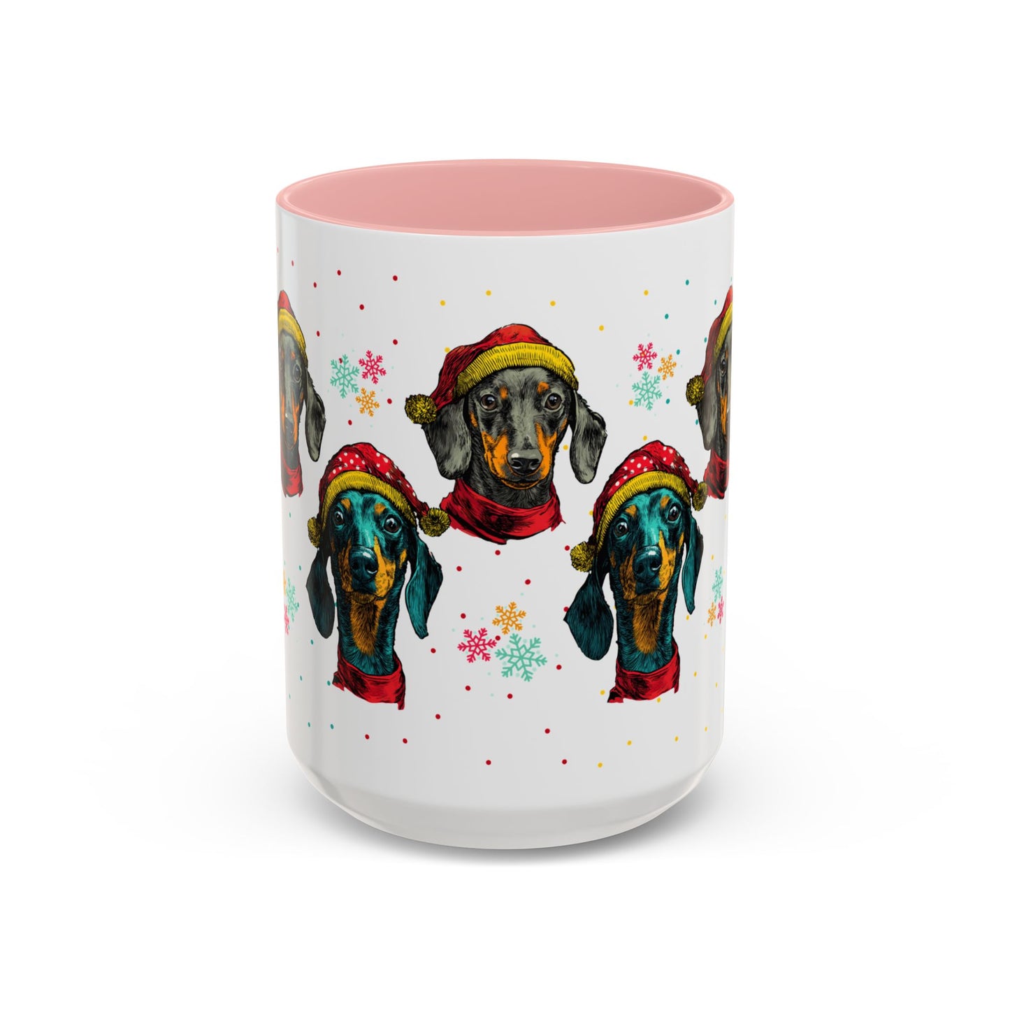 Dachshund Christmas Mug - Holiday Wiener Dog Cup - Cute Doxie Dog Lover Gift - Santa Hat Dachshund Coffee Mug - Colorful Dog Art Mug