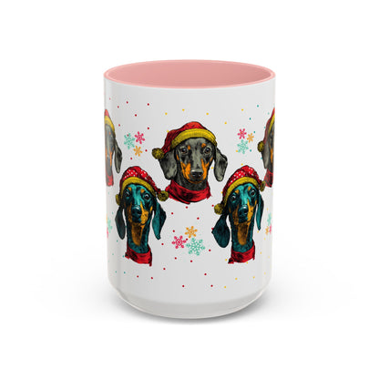 Dachshund Christmas Mug - Holiday Wiener Dog Cup - Cute Doxie Dog Lover Gift - Santa Hat Dachshund Coffee Mug - Colorful Dog Art Mug