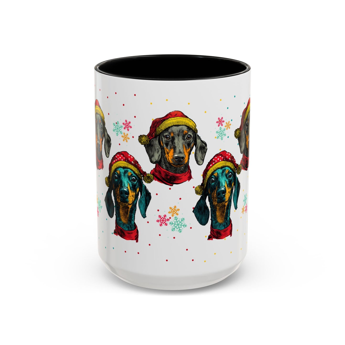 Dachshund Christmas Mug - Holiday Wiener Dog Cup - Cute Doxie Dog Lover Gift - Santa Hat Dachshund Coffee Mug - Colorful Dog Art Mug