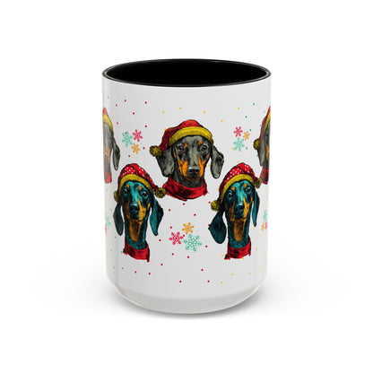 Dachshund Christmas Mug - Holiday Wiener Dog Cup - Cute Doxie Dog Lover Gift - Santa Hat Dachshund Coffee Mug - Colorful Dog Art Mug