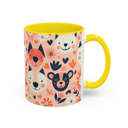 Whimsical Woodland Animals Mug, Cute Fox & Bear Coffee Cup, Peach and Navy Forest Friends Gift