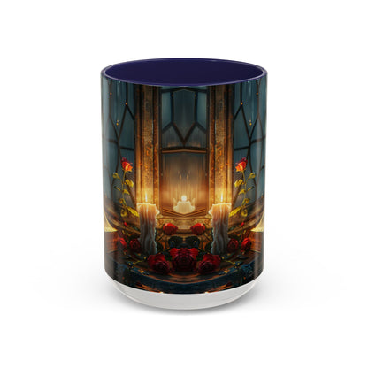 Candlelight Study Mug, Gothic Book and Roses Coffee Cup, Cozy Dark Academia Library Gift, Anniversary, Soft Atmosphere