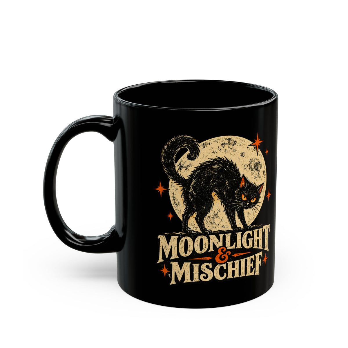 Moonlight & Mischief Black Cat Mug, Vintage Halloween Coffee Mug, Spooky Cat Gift, Retro Halloween Mug