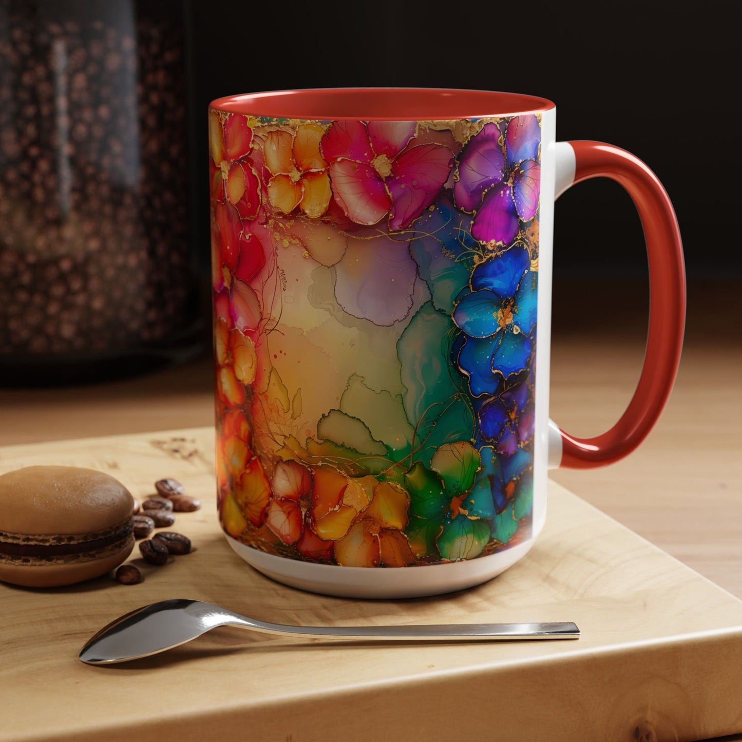 Vibrant Geode Heart Mug, Alcohol Ink Abstract Rainbow Coffee Cup, Colorful Crystal Art Design, Positive Energy Gift, Artistic Boho Mug