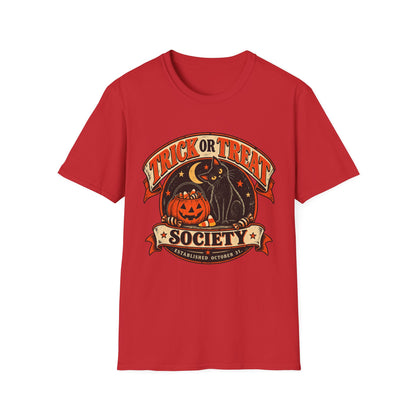 Trick or Treat Society Halloween Shirt, Vintage Black Cat T-Shirt, Retro Pumpkin Halloween Tee, Spooky Season Shirt