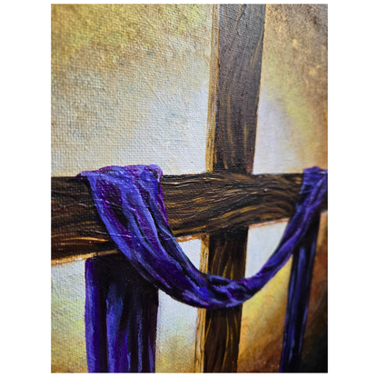 Purple Drape~Wooden Cross ~ NOT A PRINT~ Original Acrylic Painting on Canvas~11"x14", Signed