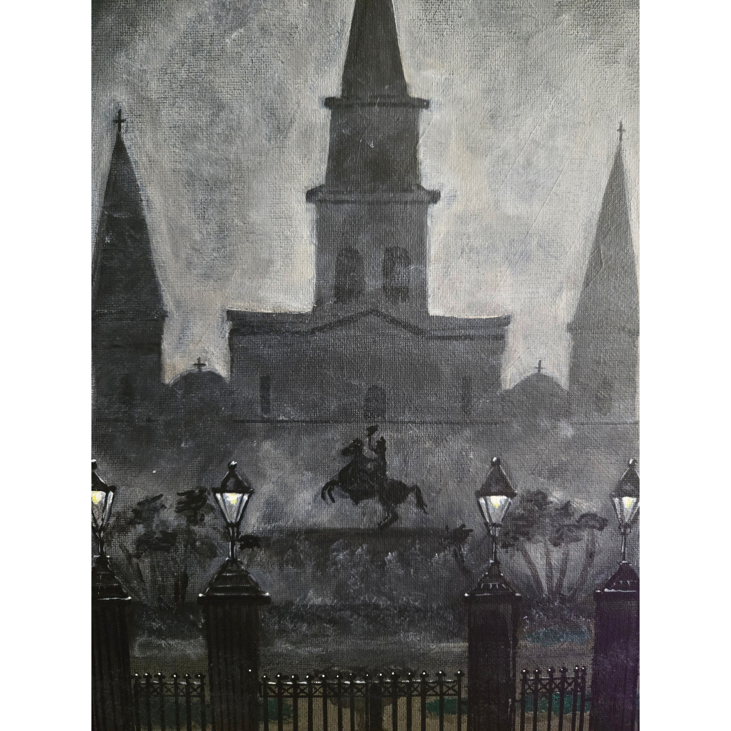 Original Jackson Square New Orleans~NOT A PRINT~12x16 Canvas Panel~Moody~Gothic~NOLA Art*Sign