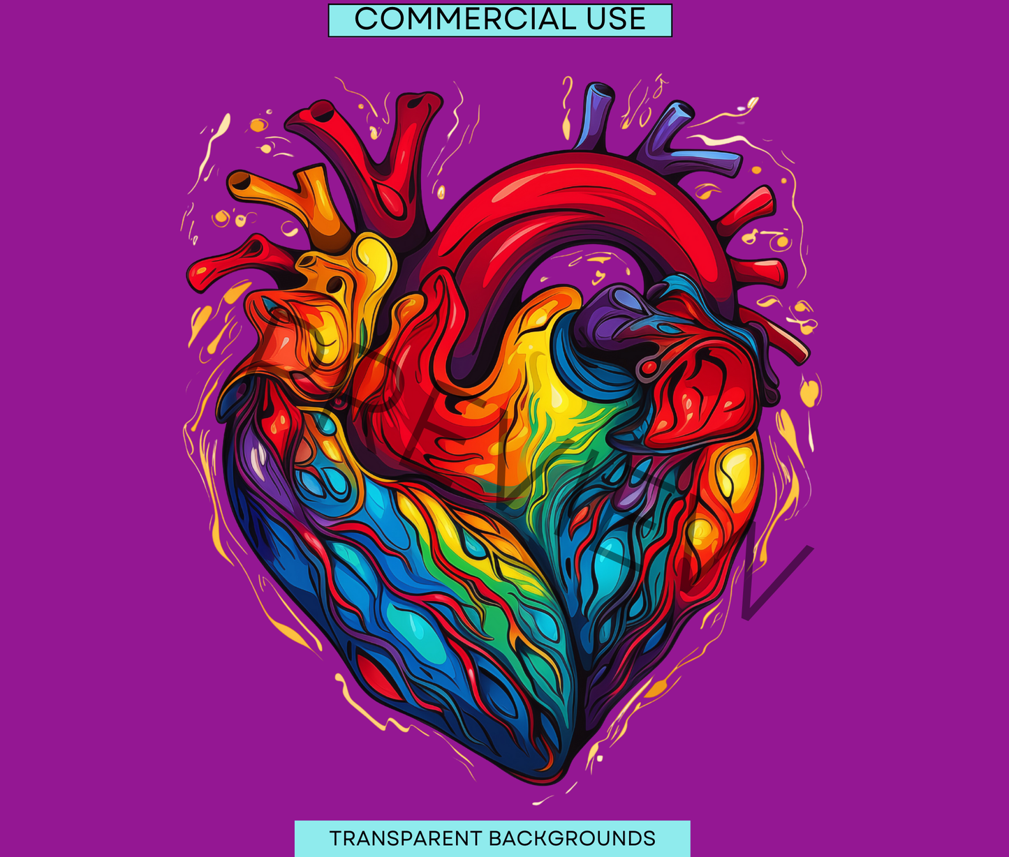 Groovy Human Heart | Anatomy Clipart | Heart Clipart | Medical Graphics | Anatomic Heart | Valentines Art | Medical Png Svg | Commercial Use