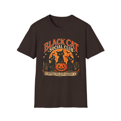 Black Cat Social Club Halloween Shirt, Vintage Black Cat T-Shirt, Retro Halloween Pumpkin Tee, Spooky Cat Lover Shirt