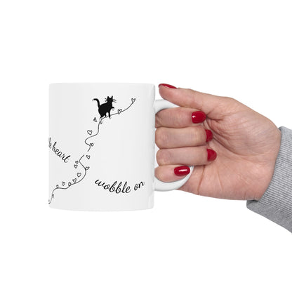 Wobbly Cat Awareness Mug - Print of Hand-Drawn Line Art, Cerebellar Hypoplasia Support, Minimalist Kitten Coffee Cup