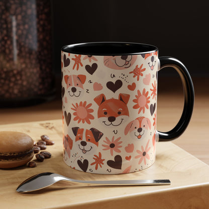 Sweet Puppy Mug, Peach and Cream Dog Lover Coffee Cup, Cute Floral Animal PatternDog Mom Gift