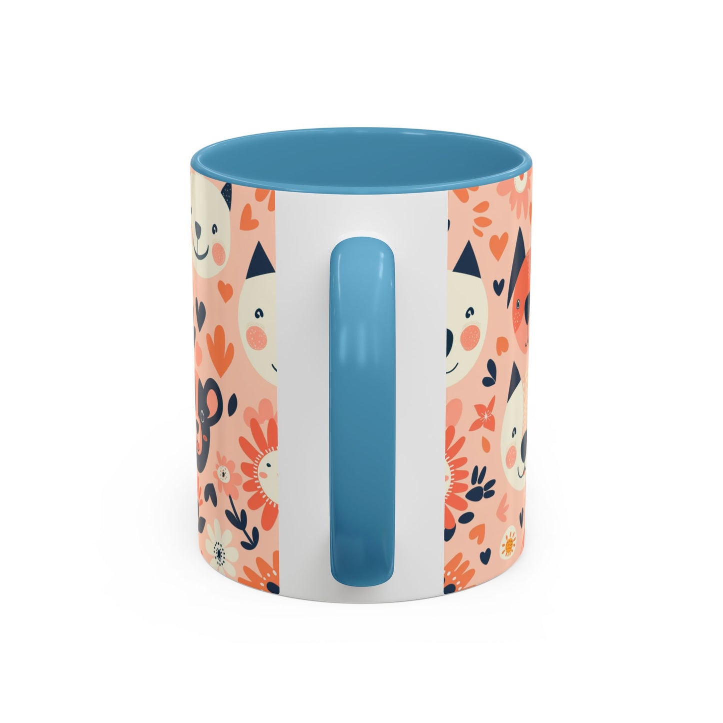 Whimsical Woodland Animals Mug, Cute Fox & Bear Coffee Cup, Peach and Navy Forest Friends Gift