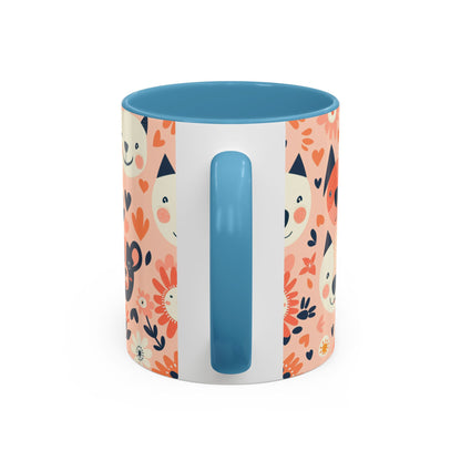 Whimsical Woodland Animals Mug, Cute Fox & Bear Coffee Cup, Peach and Navy Forest Friends Gift