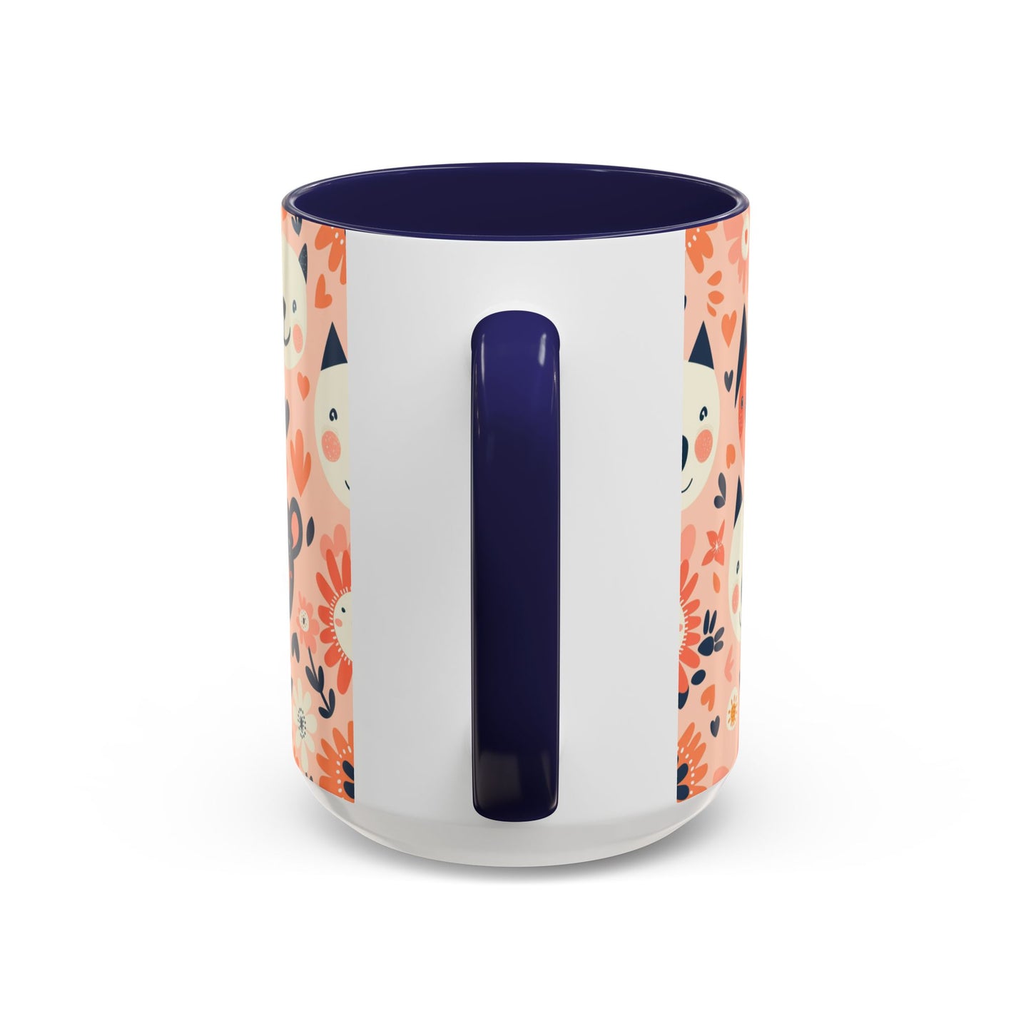 Whimsical Woodland Animals Mug, Cute Fox & Bear Coffee Cup, Peach and Navy Forest Friends Gift