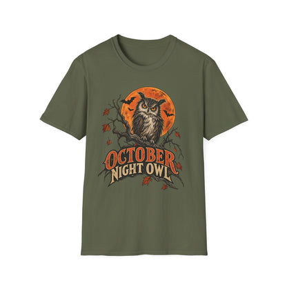October Night Owl T-Shirt | Halloween Owl Moon Tee