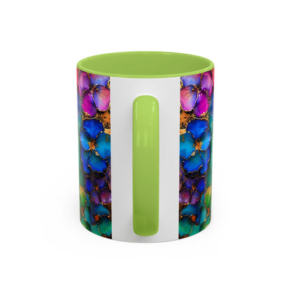 Vibrant Geode Heart Mug, Alcohol Ink Abstract Rainbow Coffee Cup, Colorful Crystal Art Design, Positive Energy Gift, Artistic Boho Mug