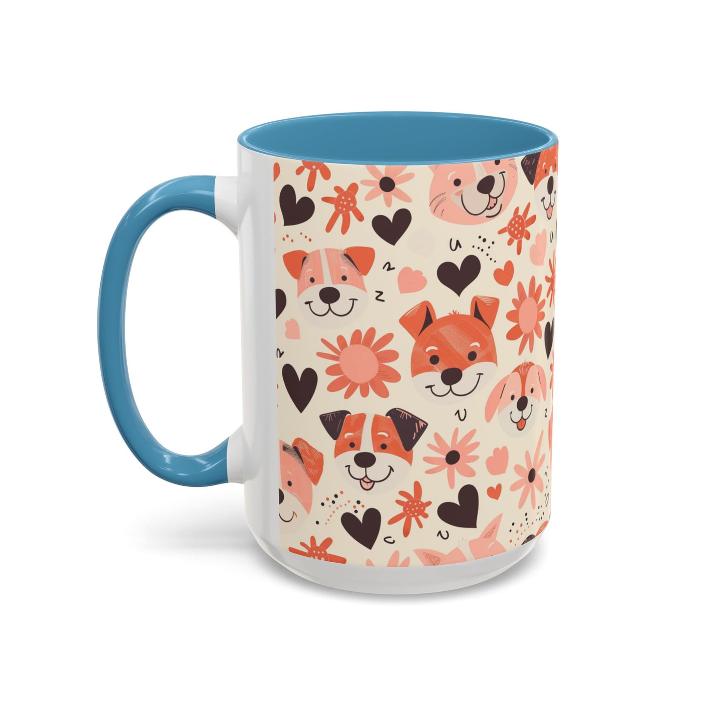 Sweet Puppy Mug, Peach and Cream Dog Lover Coffee Cup, Cute Floral Animal PatternDog Mom Gift