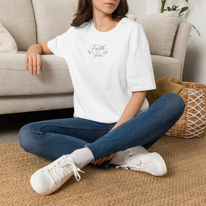 Faith Over Fear Womens Christian T-Shirt  Elegant Minimal Faith Tee  Botanical Cross Inspirational Shirt
