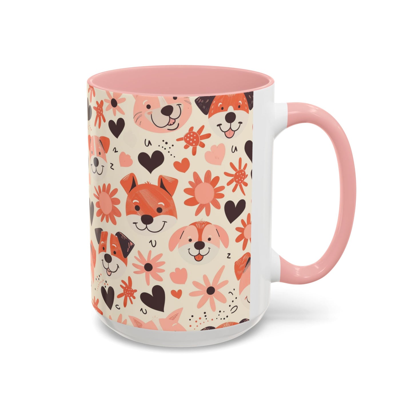 Sweet Puppy Mug, Peach and Cream Dog Lover Coffee Cup, Cute Floral Animal PatternDog Mom Gift