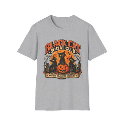 Black Cat Social Club Halloween Shirt, Vintage Black Cat T-Shirt, Retro Halloween Pumpkin Tee, Spooky Cat Lover Shirt