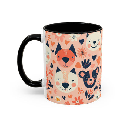 Whimsical Woodland Animals Mug, Cute Fox & Bear Coffee Cup, Peach and Navy Forest Friends Gift