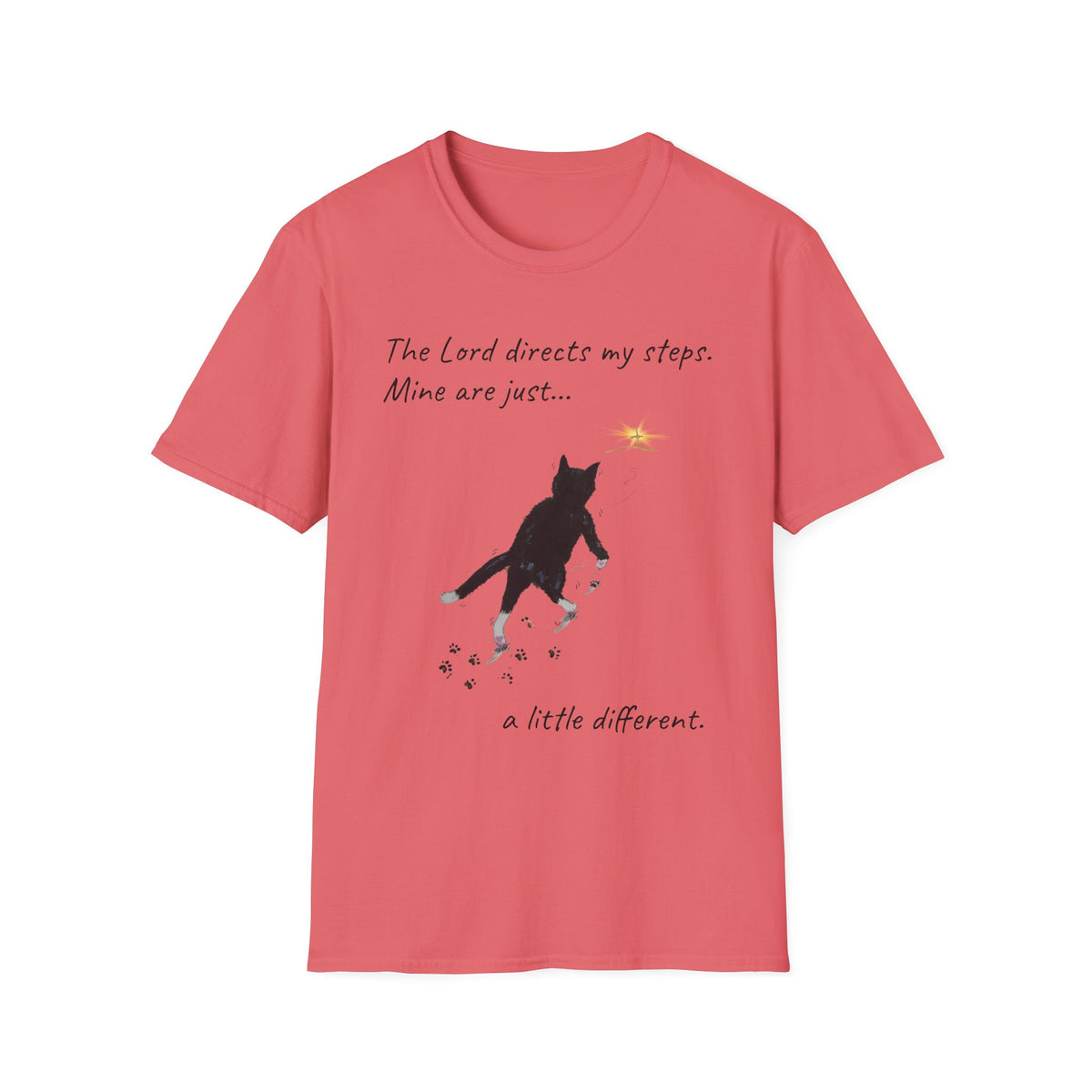 The Lord Directs My Steps Wobbly Cat Shirt | Christian Cat T-Shirt | Faith Based Cat Lover Tee | Original Hopper Artwork