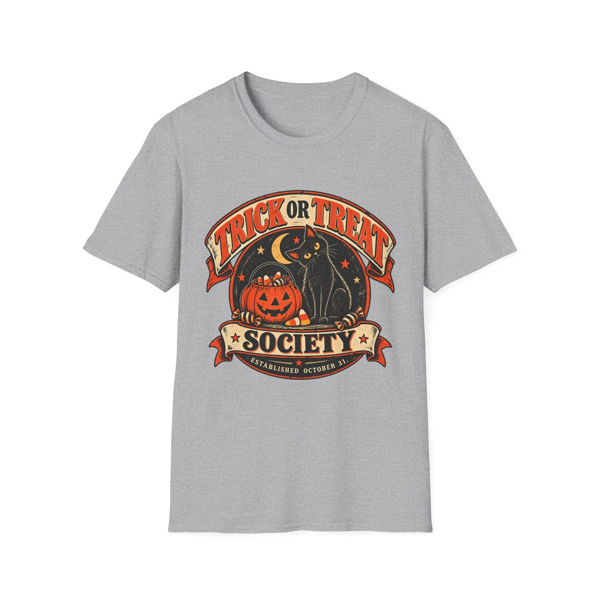 Trick or Treat Society Halloween Shirt, Vintage Black Cat T-Shirt, Retro Pumpkin Halloween Tee, Spooky Season Shirt