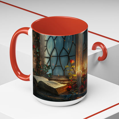 Candlelight Study Mug, Gothic Book and Roses Coffee Cup, Cozy Dark Academia Library Gift, Anniversary, Soft Atmosphere