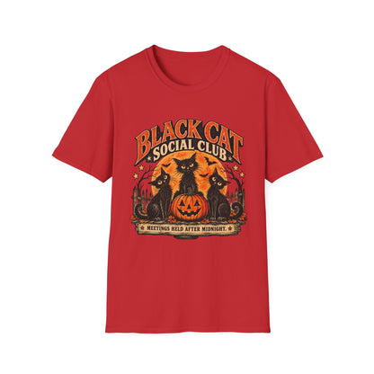 Black Cat Social Club Halloween Shirt, Vintage Black Cat T-Shirt, Retro Halloween Pumpkin Tee, Spooky Cat Lover Shirt